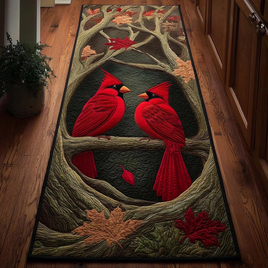 Cardinal Bird Floor Runner, Autumn Nature Kitchen Hallway Rug, Printed ...