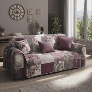 Floral Patchwork Sofa Cover, Shabby Chic Couch Protector, Vintage Rose Throw, Cozy Cottage Decor