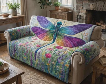 Pokrowiec na sofę z motywem ważki, kwiatowy wystrój wiejski, naturalny pokrowiec, kolorowy ochraniacz na kanapę