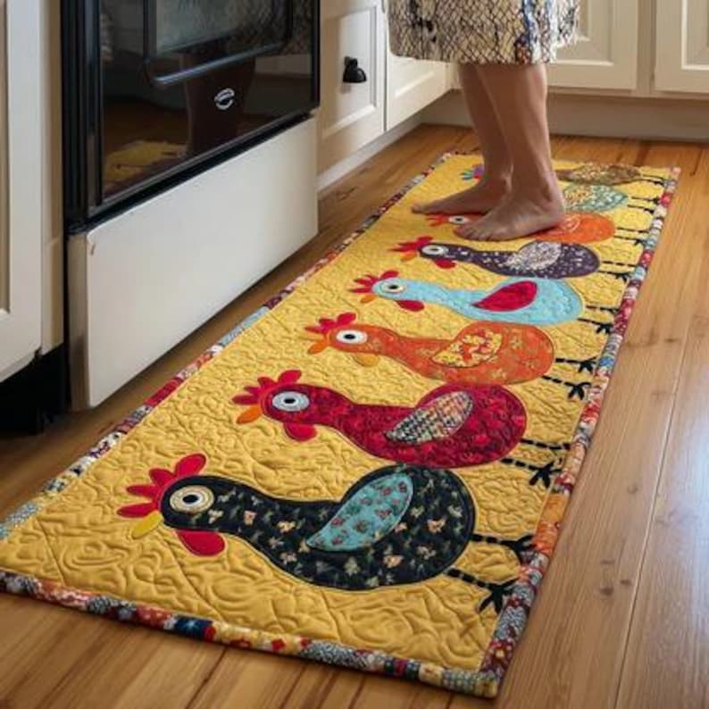 Chicken Kitchen Rug Colorful Rooster Floor Runner, Farmhouse Chicken Kitchen Hallway Rug ...
