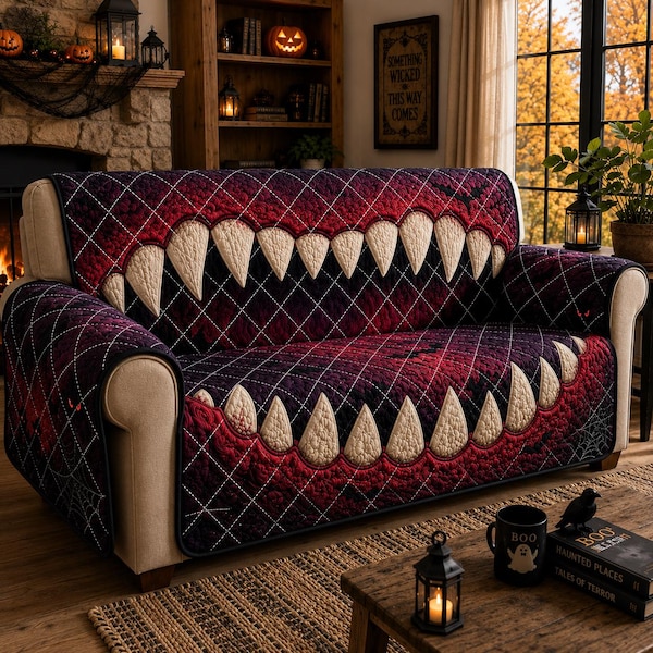 Monster Mouth Sofa Cover, Horror Couch Protector, Halloween Gothic Home Decor Gift