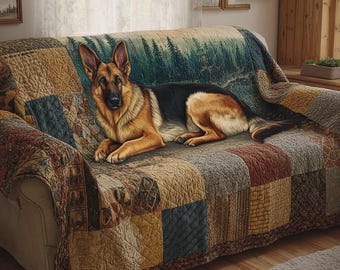 German Shepherd Sofa Cover, Printed Dog Couch Protector, Rustic Pet Decor