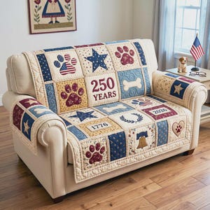 Funda de sofá patriótica para perros, protector de sofá America 250, funda con estampado de huellas de patas de EE. UU., decoración americana para mascotas