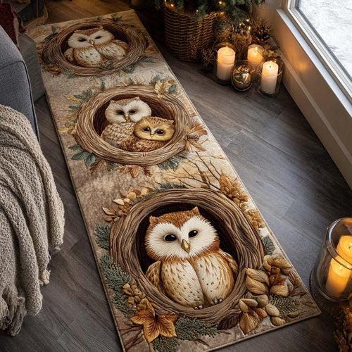 Owl Runner Rug, Woodland Nest Art, Rustic Cabin Hallway Decor