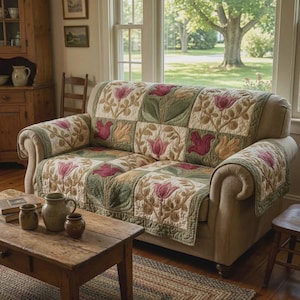 Blumenmuster Patchwork Sofa Cover, Bauernhaus Couch Beschützer, Vintage Blumen werfen, gemütliches Cottage Dekor