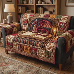 Dragon Sofa Cover, Fantasy Book Decor, Reading Nook Slipcover, Magic Library Couch Protector