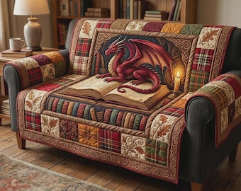 Funda de sofá con diseño de dragón, decoración de libros de fantasía, funda para rincón de lectura, protector de sofá para biblioteca mágica