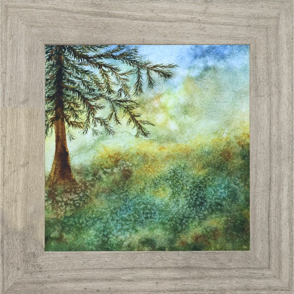 Pine Tree Print Watercolor Mountain Forest Small Landscape Painting Mini Watercolor Nature 5 x 5 inches Small Wall Art Grouping Pictures