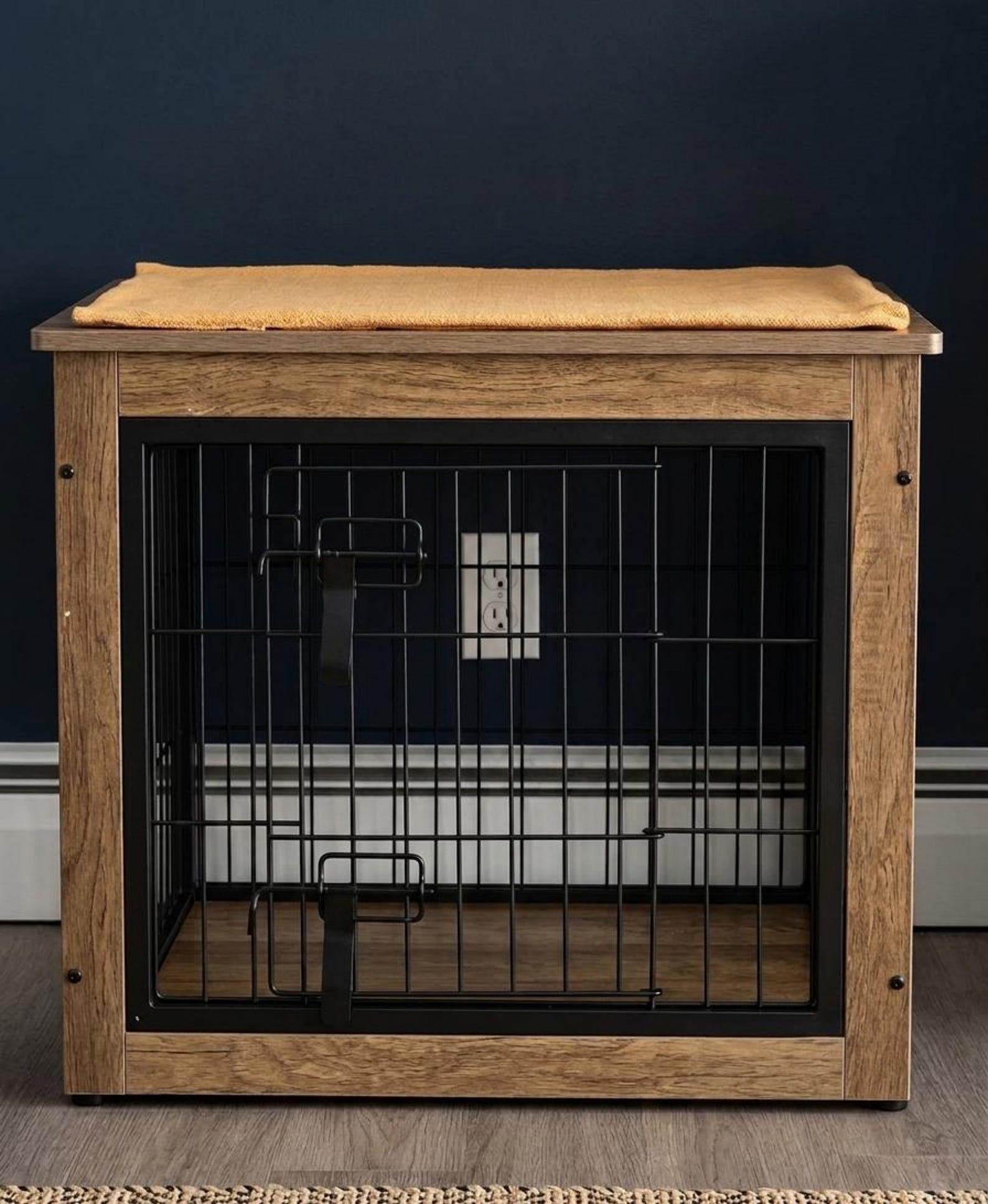Wooden Dog Crate Furniture With Cushion, Double Door Side End Table ...
