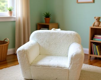 柔らかいシェルパ素材の子供用ビーズクッションチェア、男の子と女の子のための抱き心地の良い幼児用フォームチェア