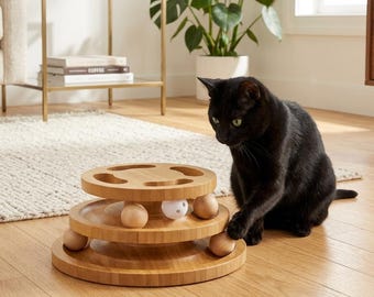 Wooden Cat Ball Track Toy: Interactive Puzzle for Playful Paws