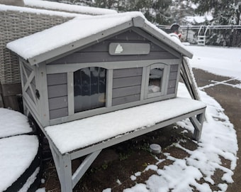 Casa de madera para gatos para exteriores, ideal para el invierno, con techo grande resistente a la intemperie.
