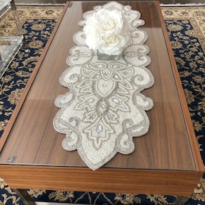 Mila Scroll Handmade Beaded Table Runner