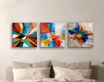 Abstract Glass Wall Art Set of 3 Modern Colorful Canvas Style Home Decor