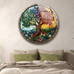 Tree of Life Tempered Glass Wall Art Colorful Stained Glass Nature Decor Gift