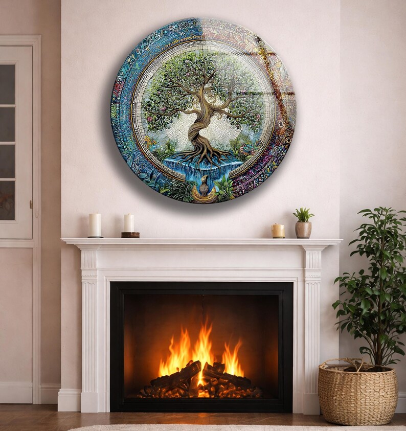 Tree of Life Tempered Glass Wall Art – Round Rustic Spiritual Nature ...