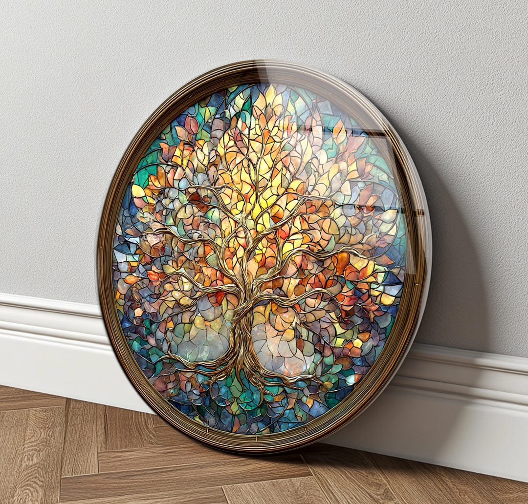 Tree of Life Stained Glass Wall Art Round Colorful Spiritual Decor Gift ...
