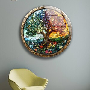 Tree of Life Tempered Glass Wall Art Colorful Stained Glass Nature Decor Gift