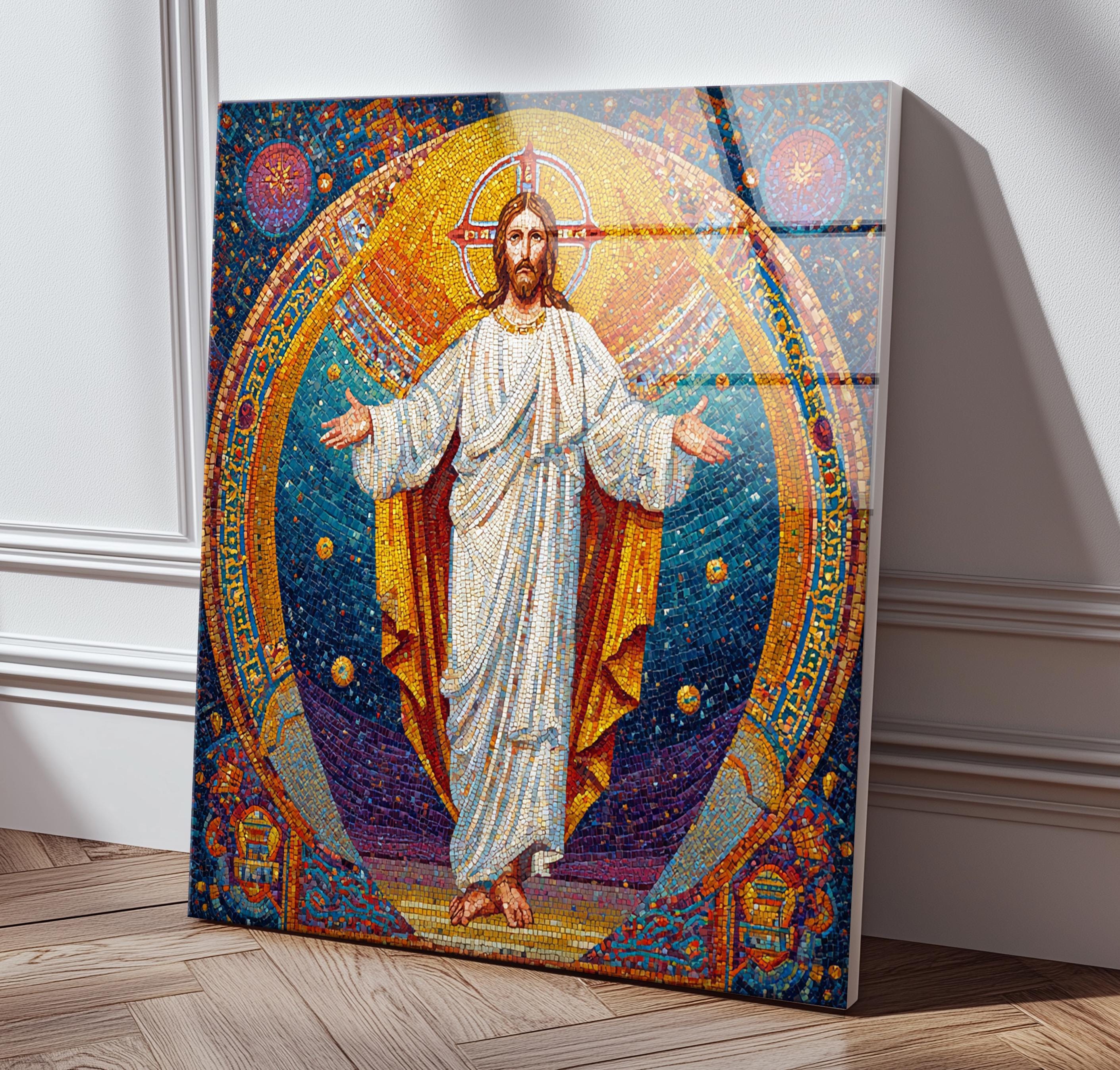 Jesus Christ Mosaic Wall Art Religious Glass Decor Christian Icon Art ...