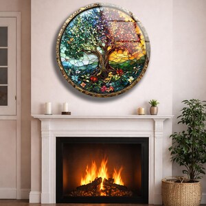 Tree of Life Tempered Glass Wall Art Colorful Stained Glass Nature Decor Gift