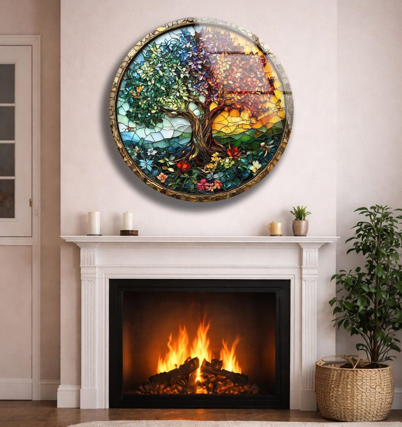 Tree of Life Tempered Glass Wall Art Colorful Stained Glass Nature Decor Gift