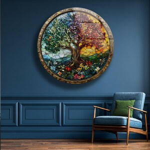 Tree of Life Tempered Glass Wall Art Colorful Stained Glass Nature Decor Gift
