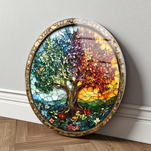 Tree of Life Tempered Glass Wall Art Colorful Stained Glass Nature Decor Gift