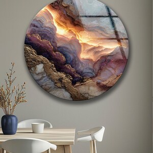 Abstract Marble Glass Wall Art Round Gold Vein Modern Wall Decor