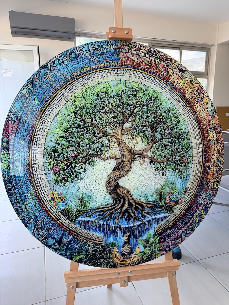Tree of Life Tempered Glass Wall Art – Round Rustic Spiritual Nature ...