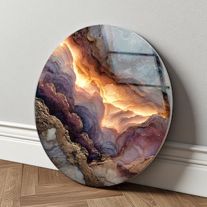 Abstract Marble Glass Wall Art Round Gold Vein Modern Wall Decor