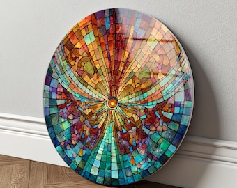 Tempered Glass Abstract Wall Art Colorful Mosaic Round Modern Decor Statement Piece