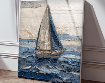 Nautical Sailboat Wall Art glass, blue ocean decor print