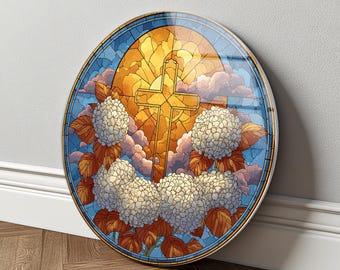 Cruz de vidrieras redonda para pared, decoración de fe cristiana