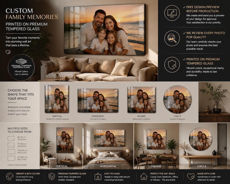 Custom Tempered Glass Wall Art, Personalized Photo, Custom Size Print