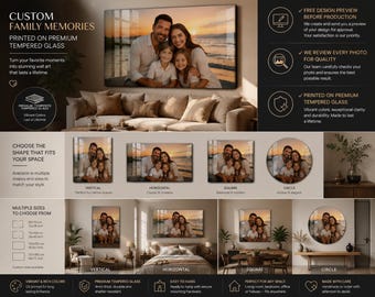 Custom family photo glass wall art, tempered, modern decor