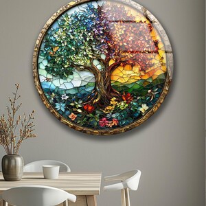 Tree of Life Tempered Glass Wall Art Colorful Stained Glass Nature Decor Gift