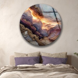 Abstract Marble Glass Wall Art Round Gold Vein Modern Wall Decor