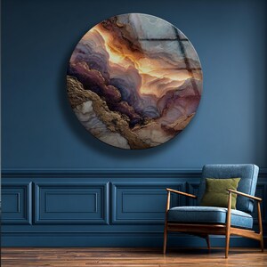 Abstract Marble Glass Wall Art Round Gold Vein Modern Wall Decor