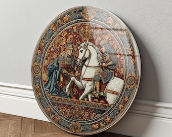 Mittelalterliche Ritter Mosaik Runde Glaswand Dekor Vintage Pferd Kunstwerk