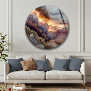 Abstract Marble Glass Wall Art Round Gold Vein Modern Wall Decor