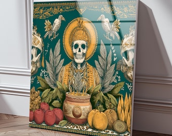 Tempered Glass Art: Gothic Skull Ritual, Dark Academia Decor, Skeleton Wall Hanging