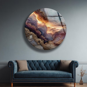 Abstract Marble Glass Wall Art Round Gold Vein Modern Wall Decor
