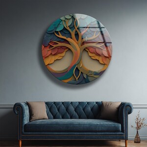 Infinity Tree Glass Wall Decor, Abstract Round Art, Colorful Modern Nature Design