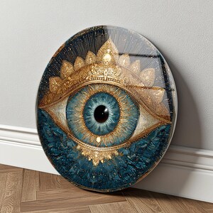 Evil Eye Mandala gehärtetes Glas Wandkunst: Mosaik Runde Nazar Wohnkultur