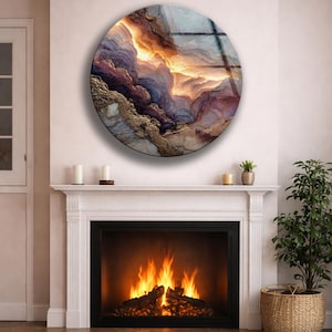 Abstract Marble Glass Wall Art Round Gold Vein Modern Wall Decor