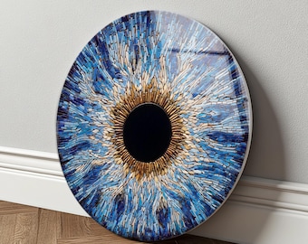 Gehärtetes Glas Evil Eye Wand Kunst Blau Nazar Schutz Dekor Runde Glas Kunstwerk