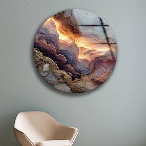 Abstract Marble Glass Wall Art Round Gold Vein Modern Wall Decor