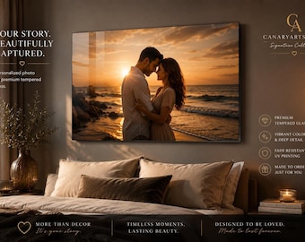Custom Couple Photo Glass Art | Personalized Tempered Wall Decor (Anniversary Gift)