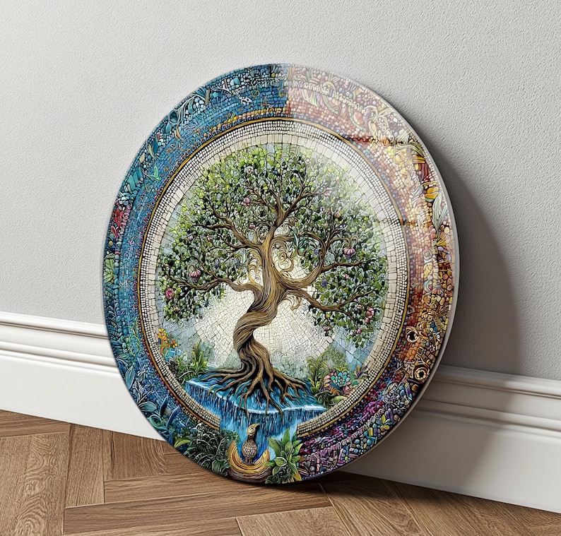 Tree of Life Tempered Glass Wall Art – Round Rustic Spiritual Nature ...