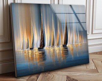 Quadro astratto da parete in vetro con riflesso dell'oceano, stile nautico moderno, idea regalo.